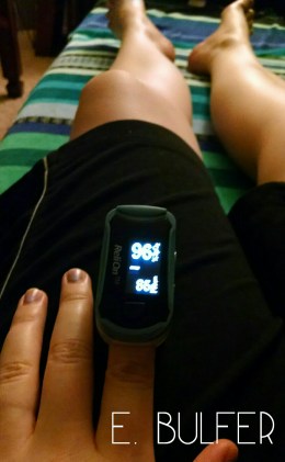 yes, that's 96 bpm and 85% oxygen... while lying down. and my wedding ring isn't on because my hand is swollen...
