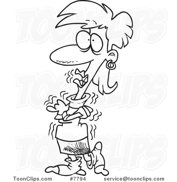 cartoon-black-and-white-line-drawing-of-a-cold-business-woman-shivering-by-ron-leishman-7794